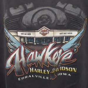 Mens Vintage 2002 Harley Davidson T-Shirt Hawkeye Coralville Iowa Tribal XL